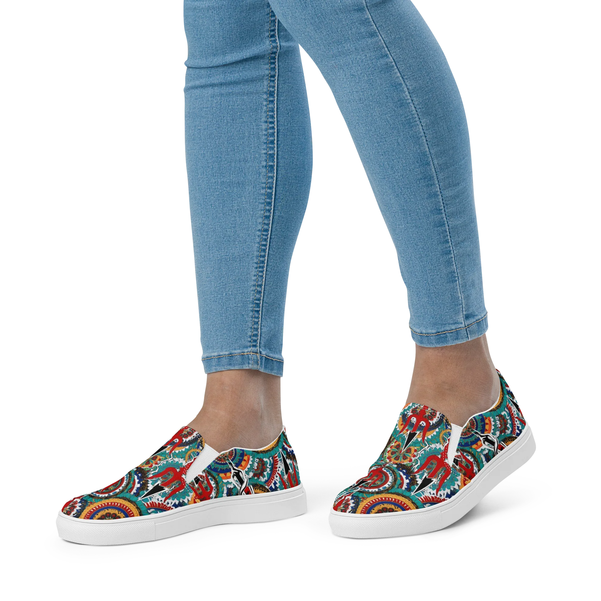 Trident Mandala on Women's Slip-On Canvas Shoes — Front