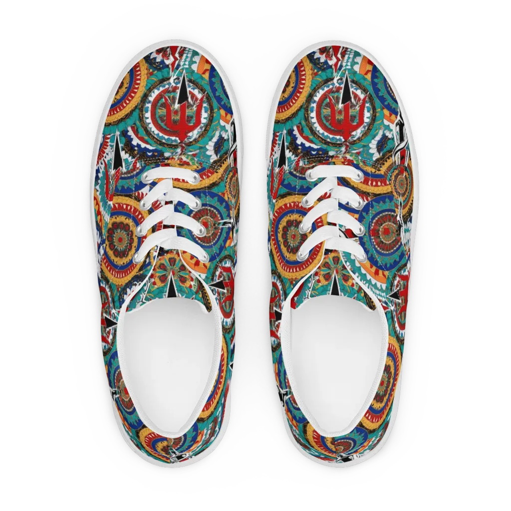 Trident Mandala on Men's Lace-Up Canvas Shoes — Front