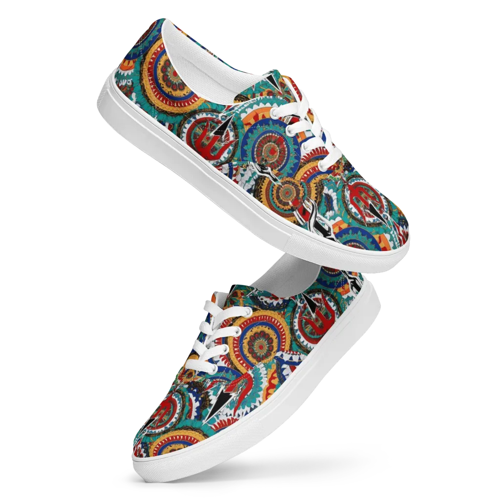 Trident Mandala on Men's Lace-Up Canvas Shoes — Front