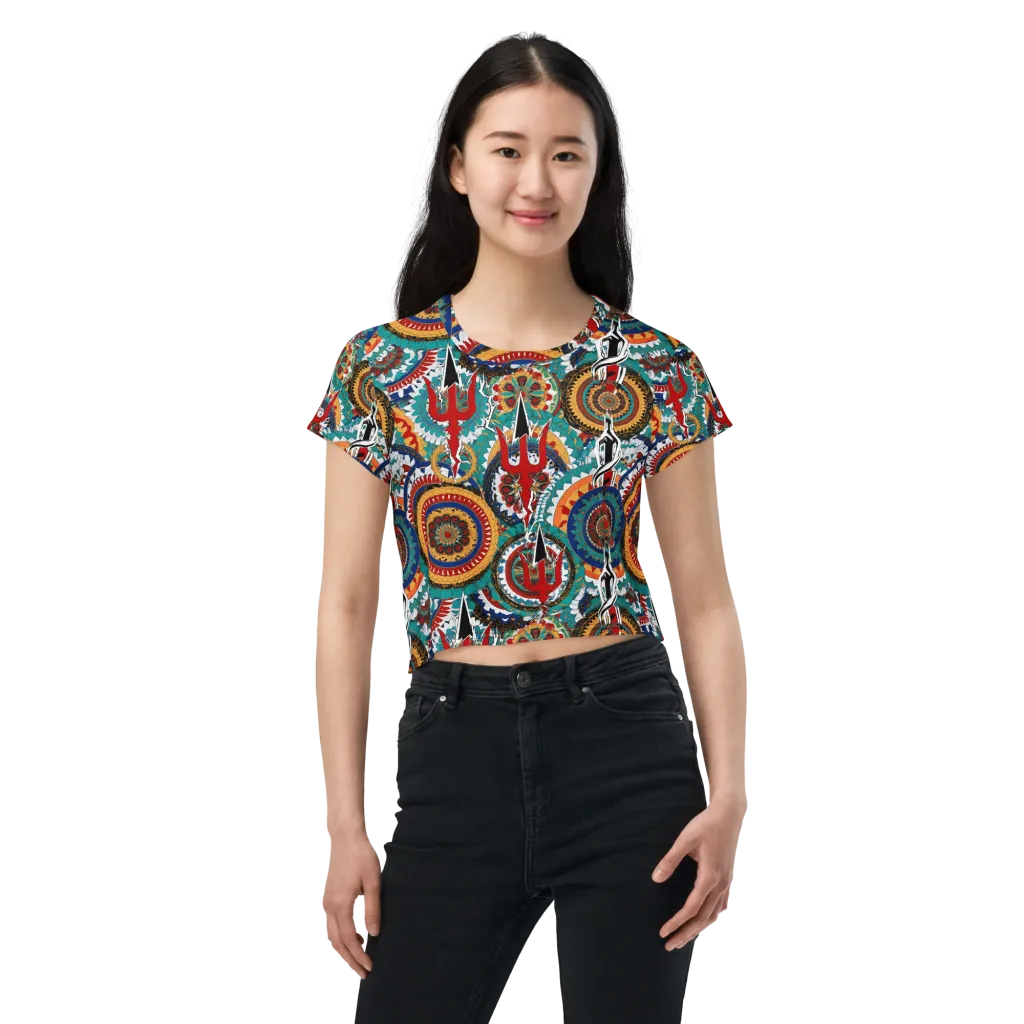 Trident Mandala on Crop Tee — Front
