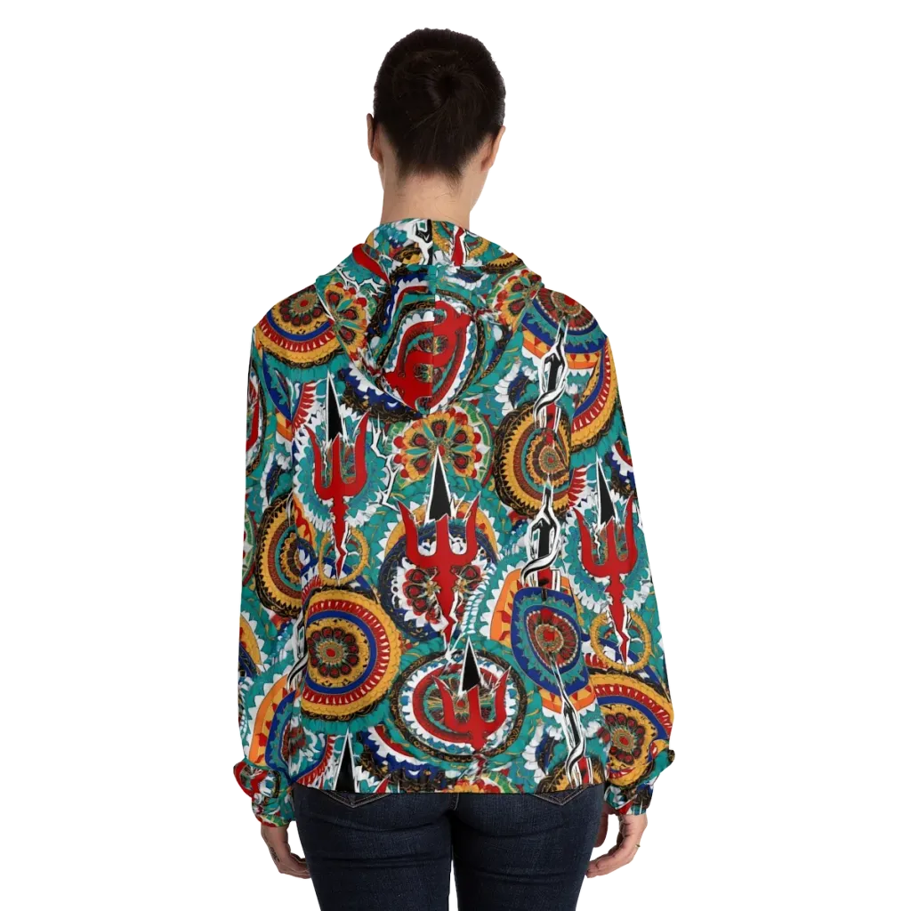 Trident Mandala on Women's Full-Zip Hoodie — Back On Person