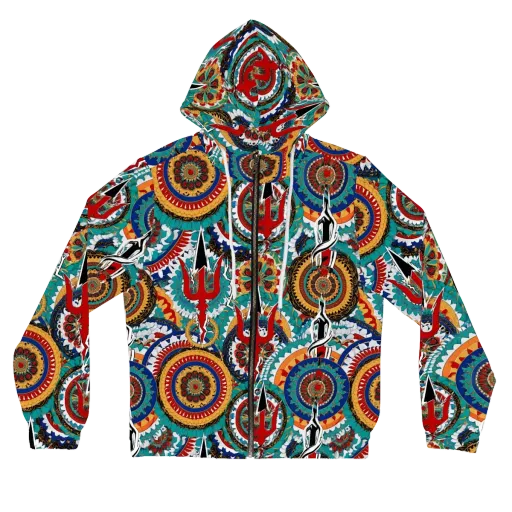 Trident Mandala on a Women's Full-Zip Hoodie