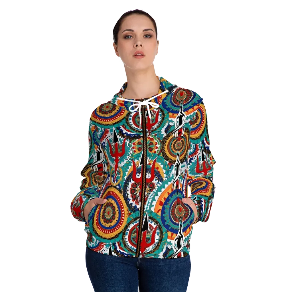 Trident Mandala on Women's Full-Zip Hoodie — Front On Person
