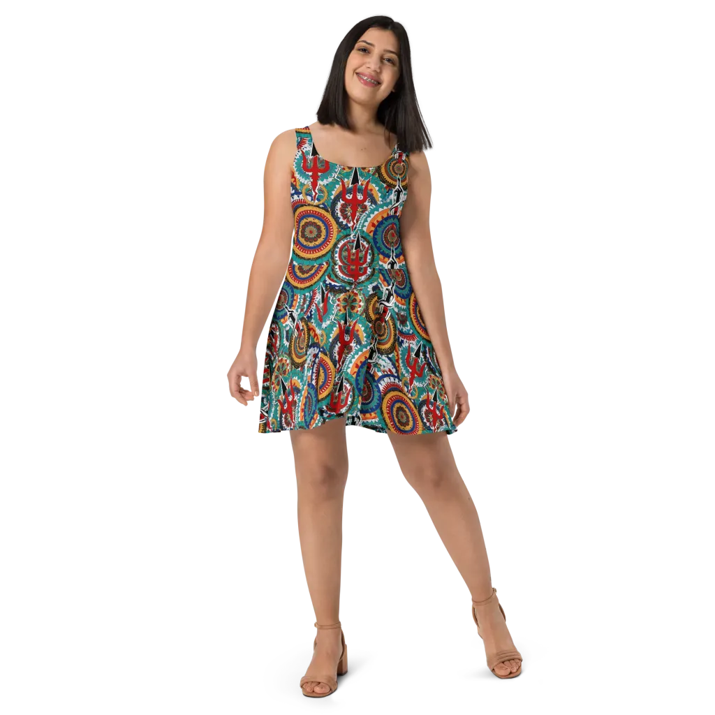 Trident Mandala on Skater Dress — Front