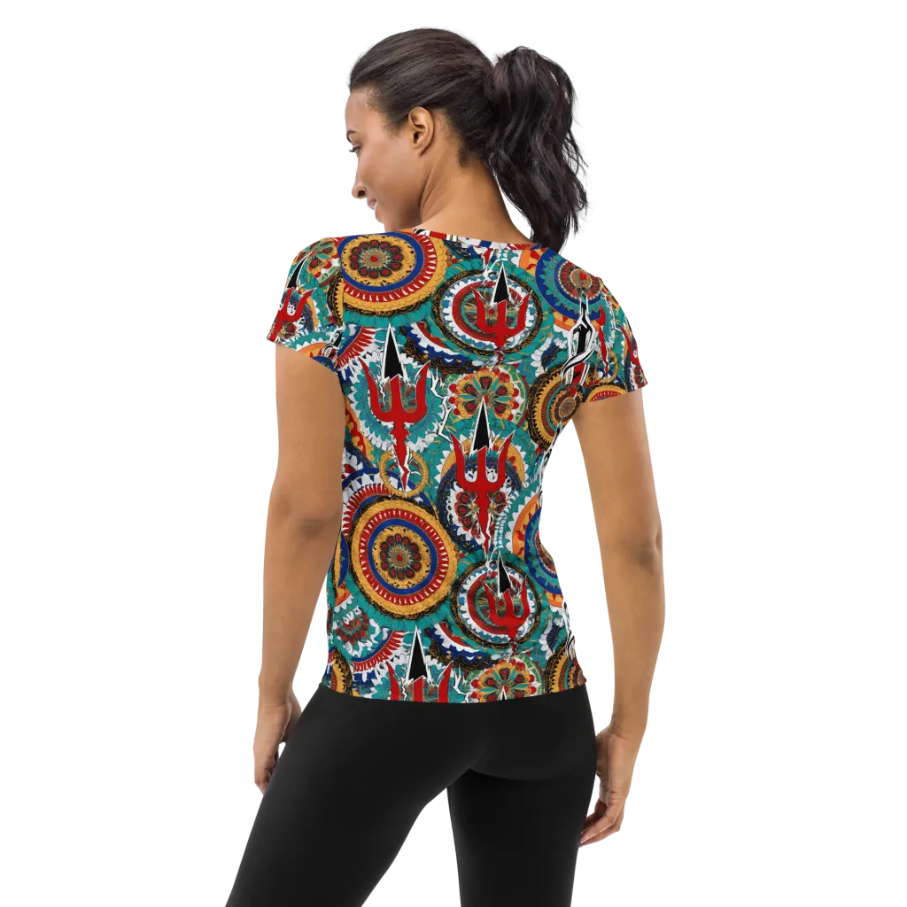 Trident Mandala on Women's Athletic T-Shirt — Back