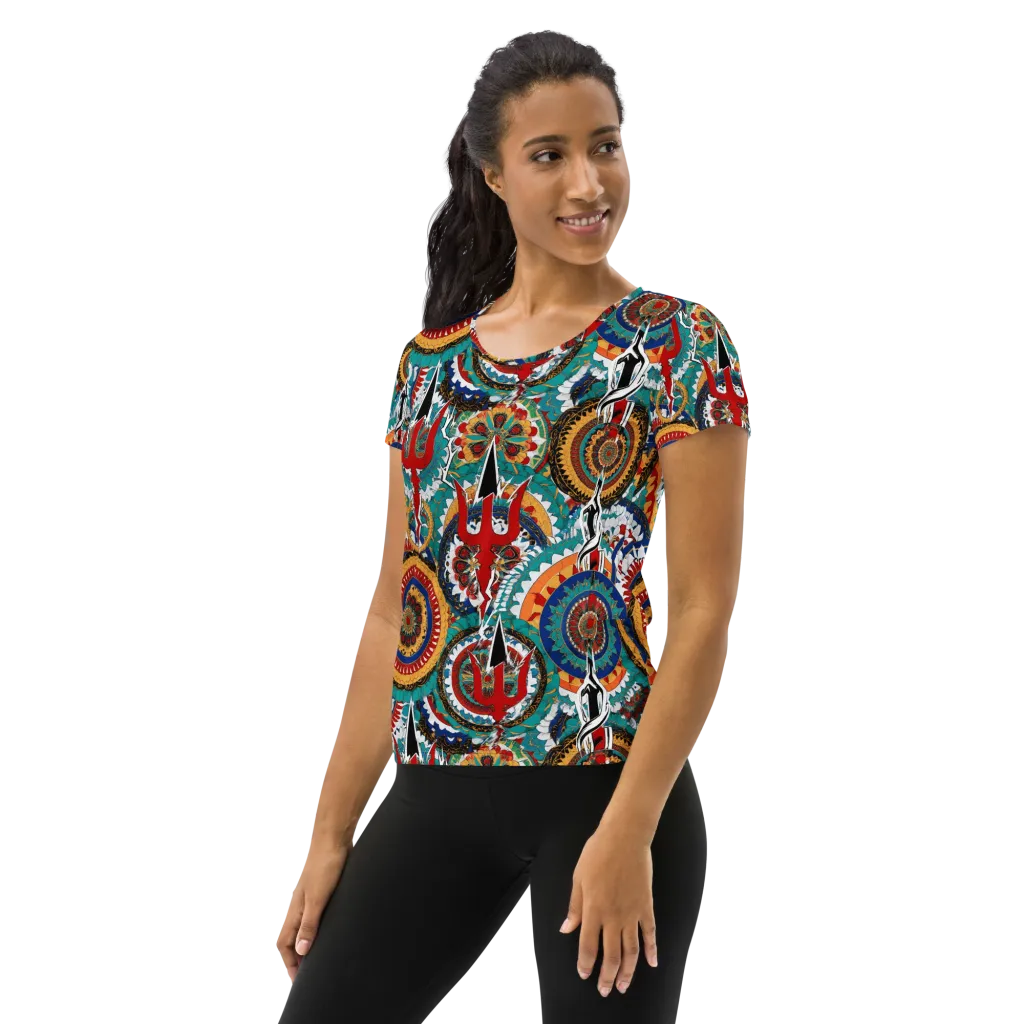 Trident Mandala on Women's Athletic T-Shirt — Left