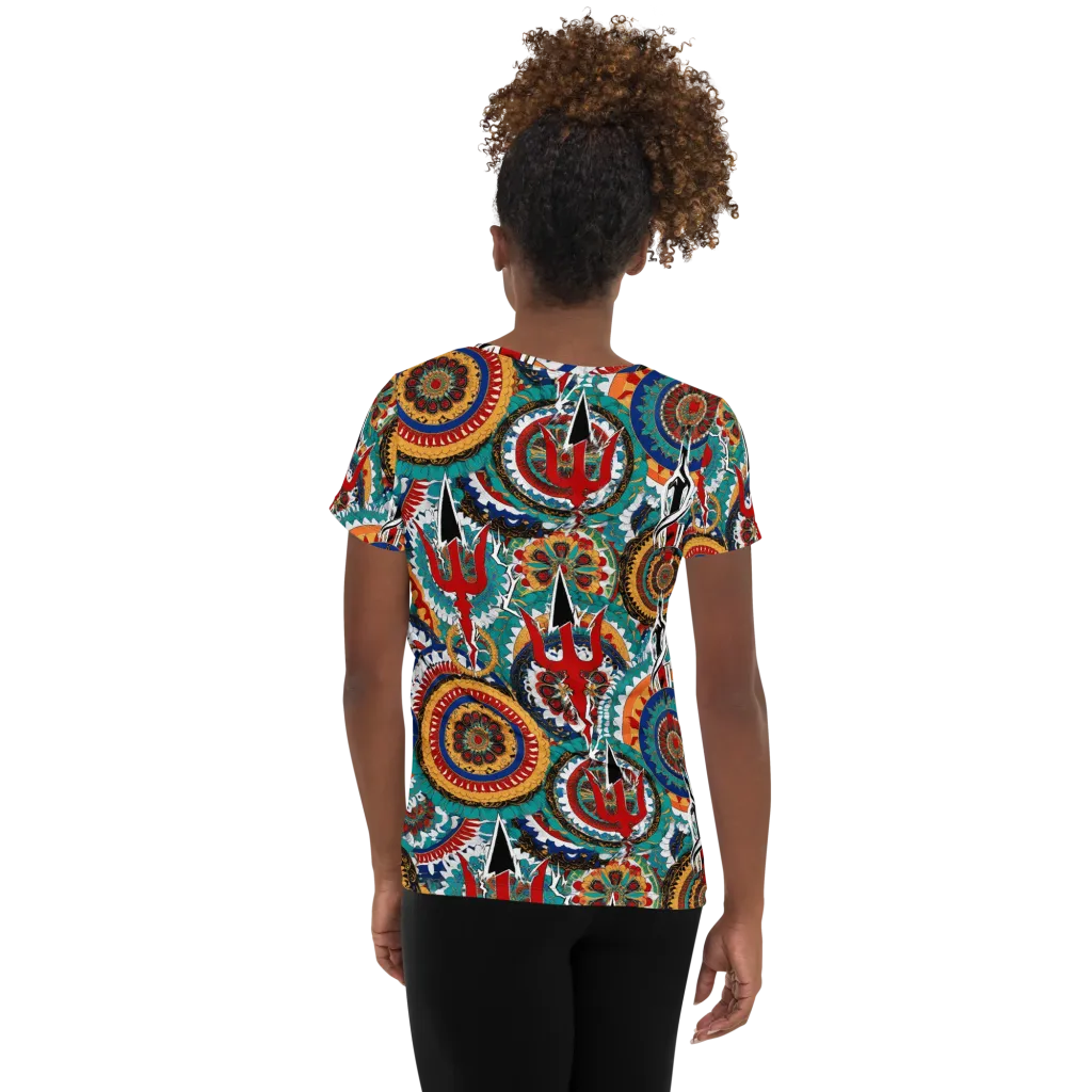 Trident Mandala on Women's Athletic T-Shirt — Back