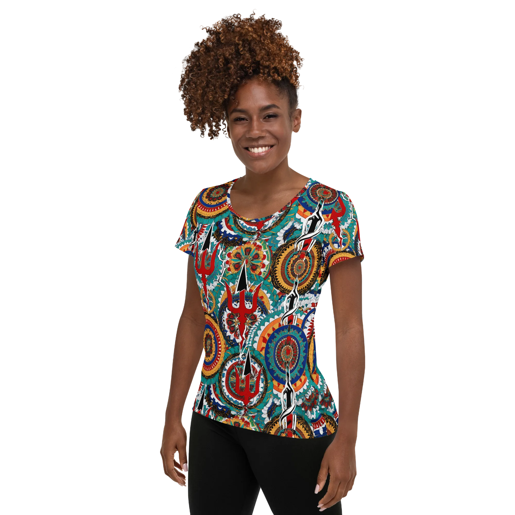 Trident Mandala on Women's Athletic T-Shirt — Left