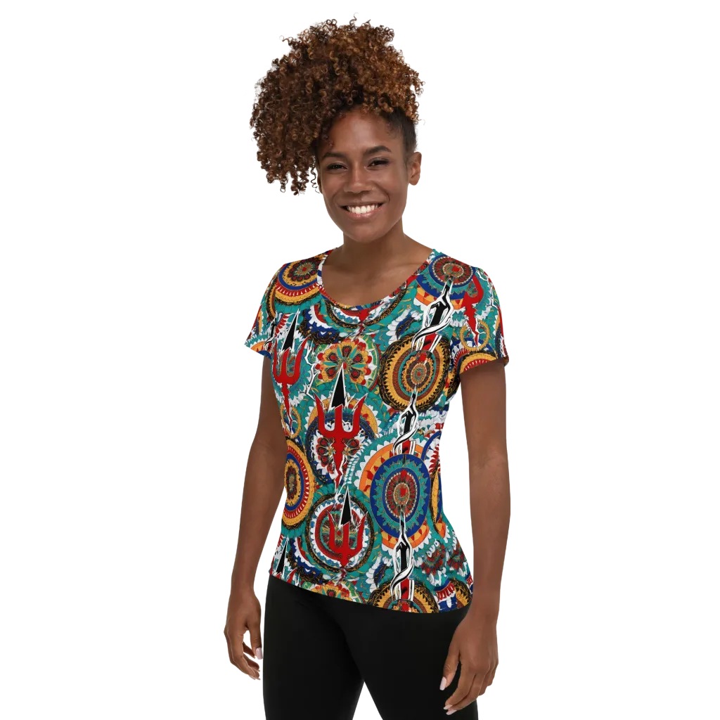 Trident Mandala on Women's Athletic T-Shirt — Left