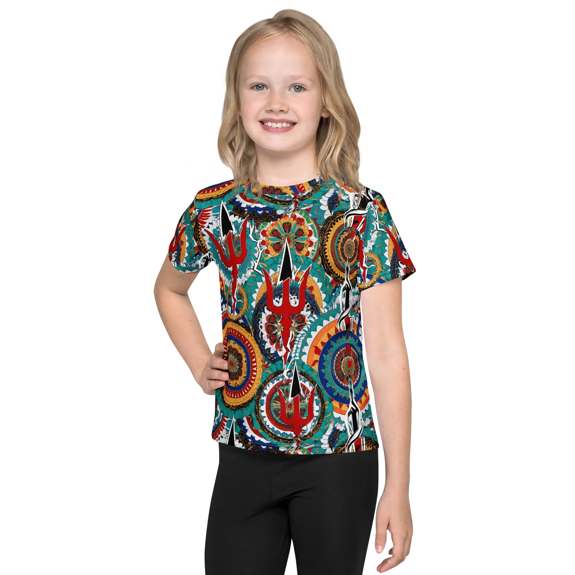 Trident Mandala on Kids Crew Neck T-Shirt — Front