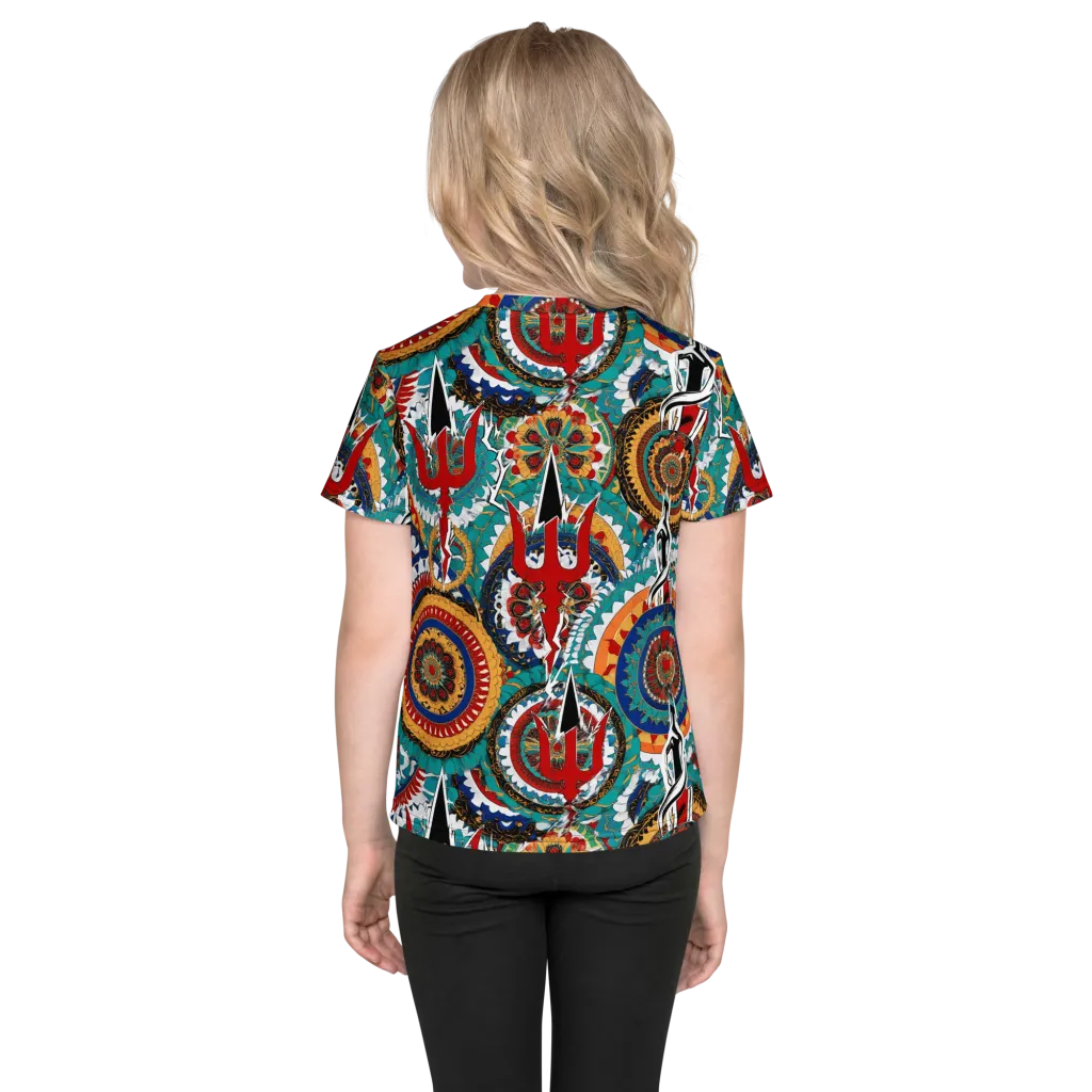 Trident Mandala on Kids Crew Neck T-Shirt — Back