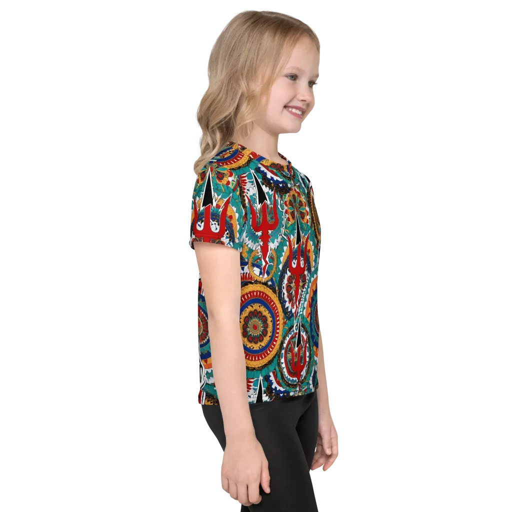 Trident Mandala on Kids Crew Neck T-Shirt — Right