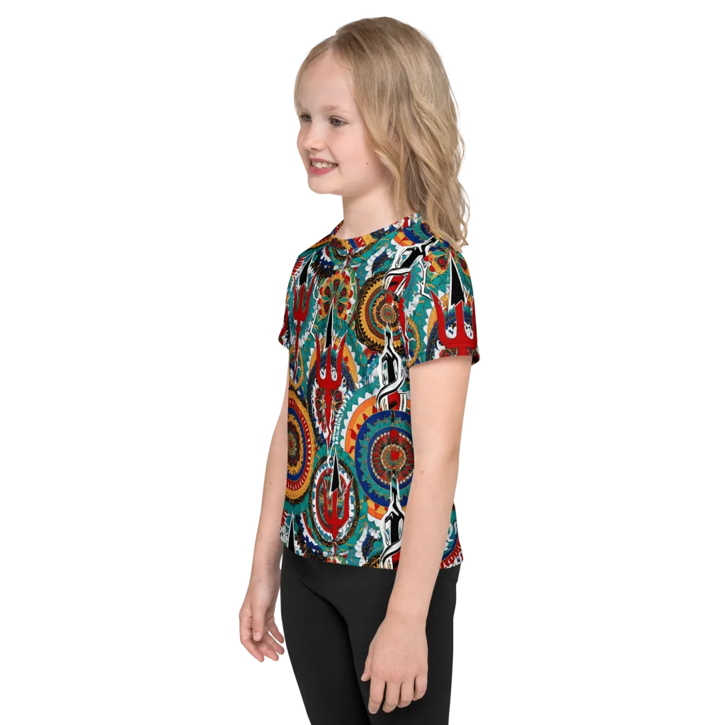 Trident Mandala on Kids Crew Neck T-Shirt — Left