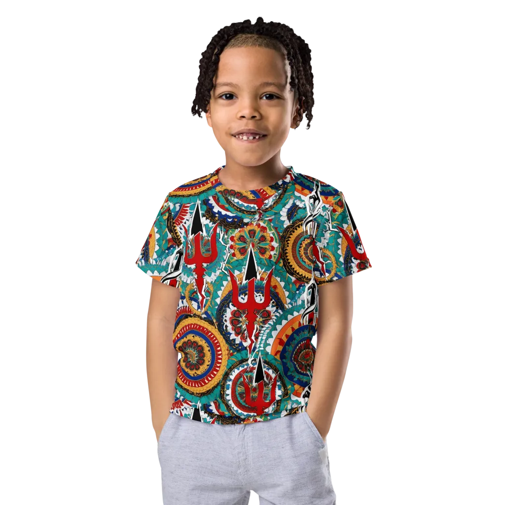 Trident Mandala on Kids Crew Neck T-Shirt — Front