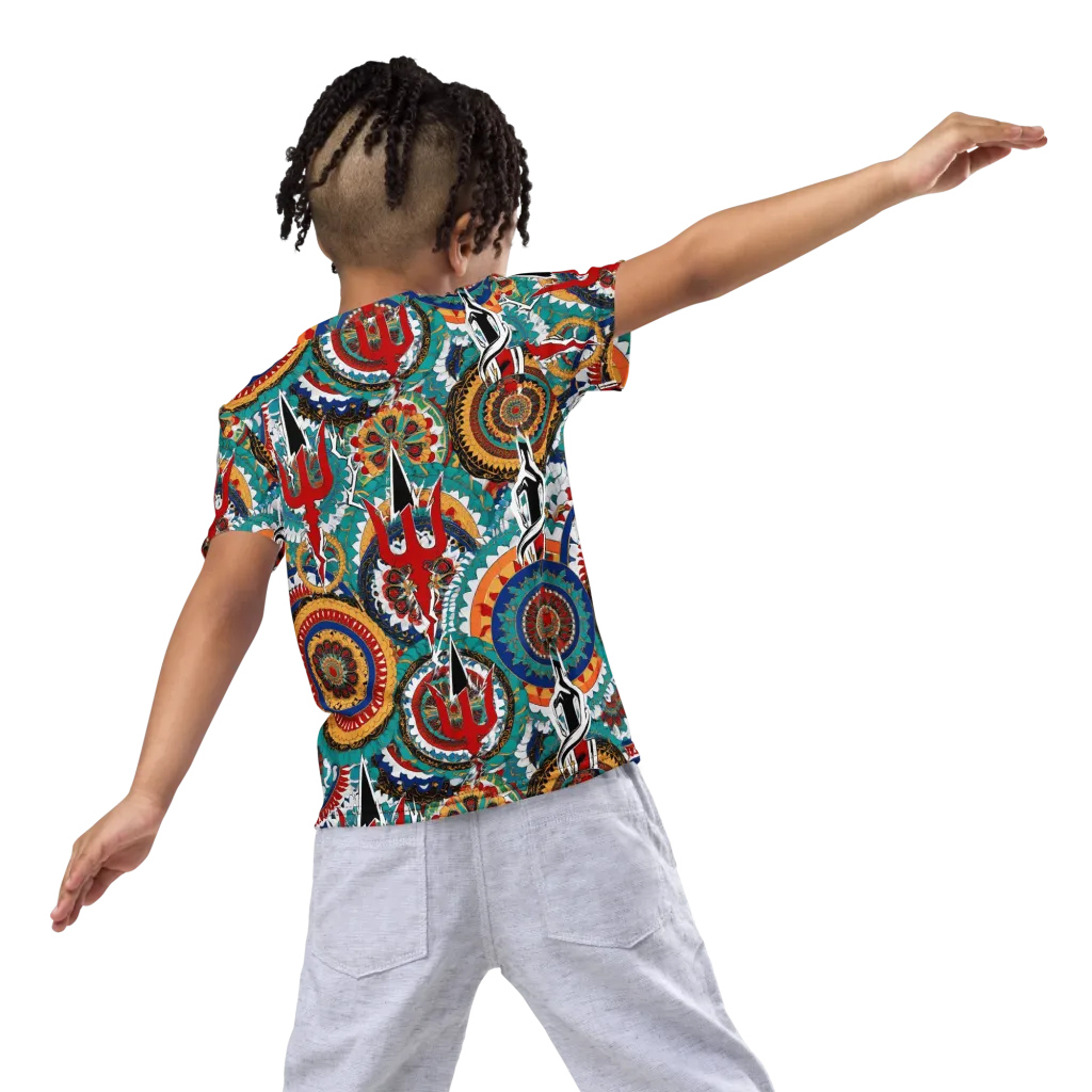 Trident Mandala on Kids Crew Neck T-Shirt — Back