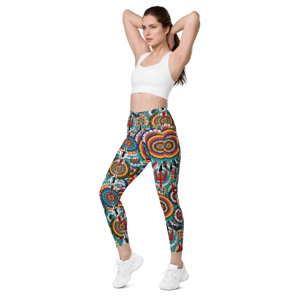 Trident Mandala on Leggings with Pockets — Left Front