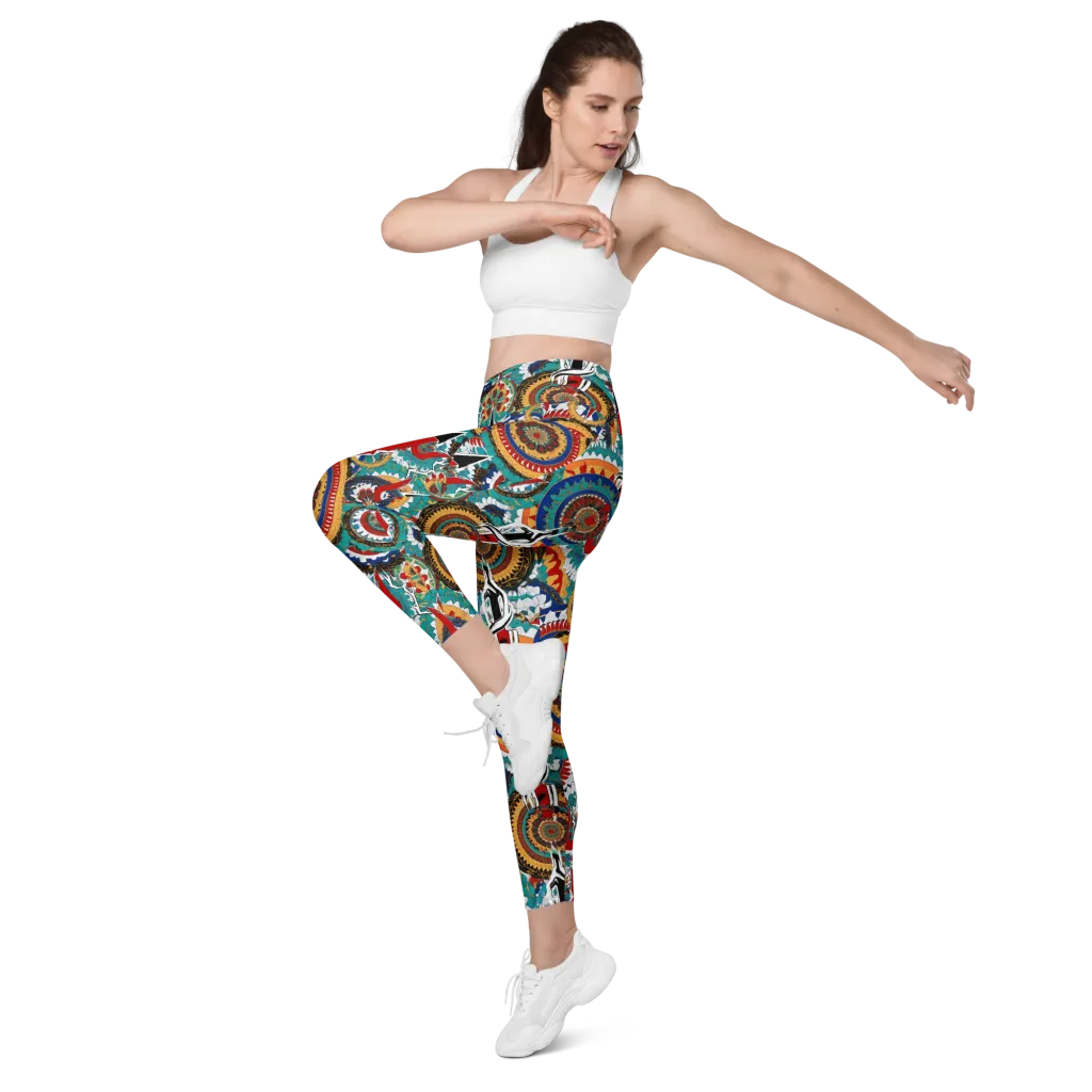 Trident Mandala on Leggings with Pockets — Left Front