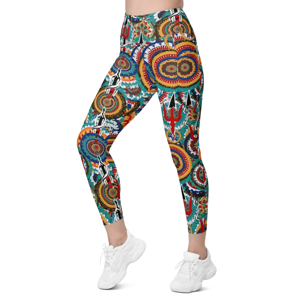 Trident Mandala on Leggings with Pockets — Left Front