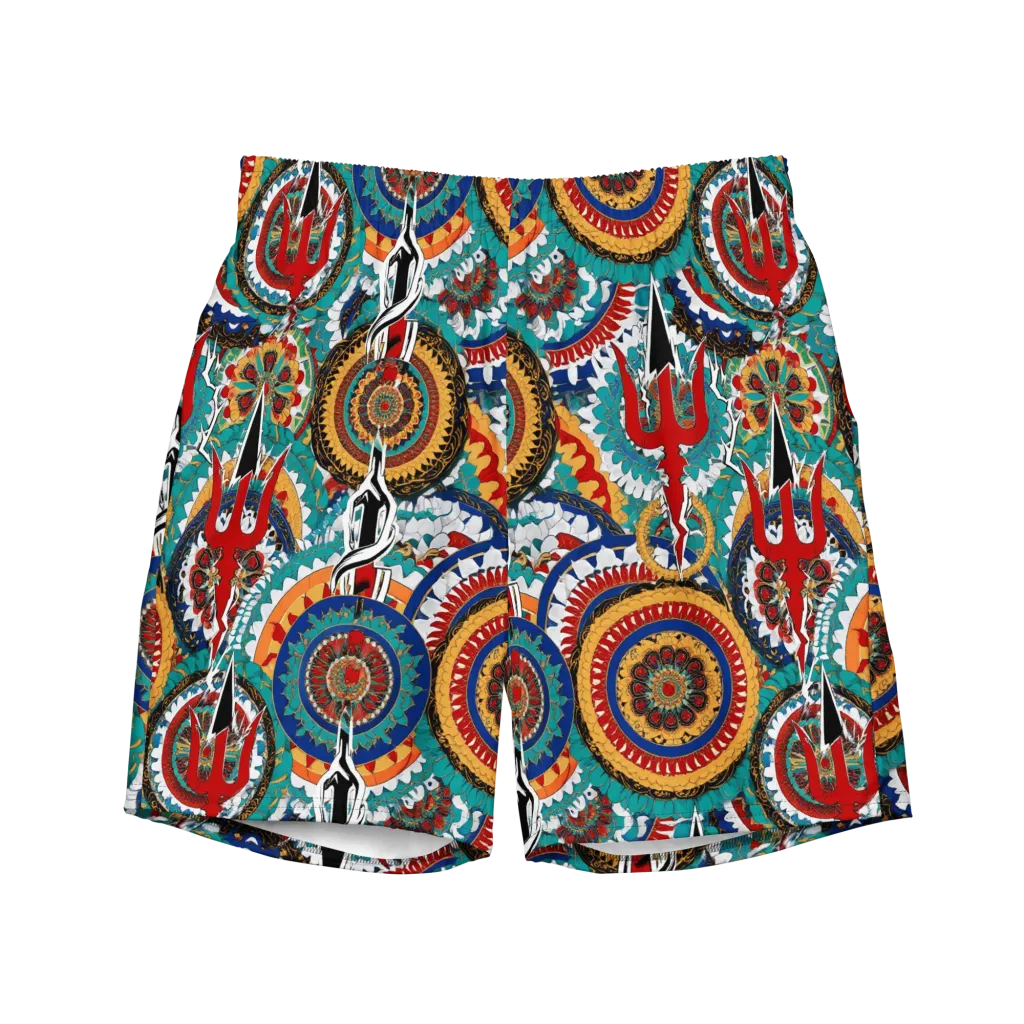 Trident Mandala on Swim Trunks — Front