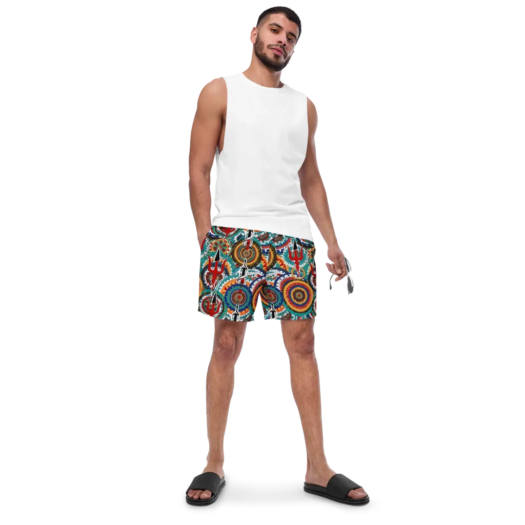 Trident Mandala on Swim Trunks — Front
