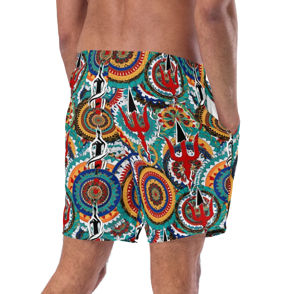 Trident Mandala on Swim Trunks — Right Back
