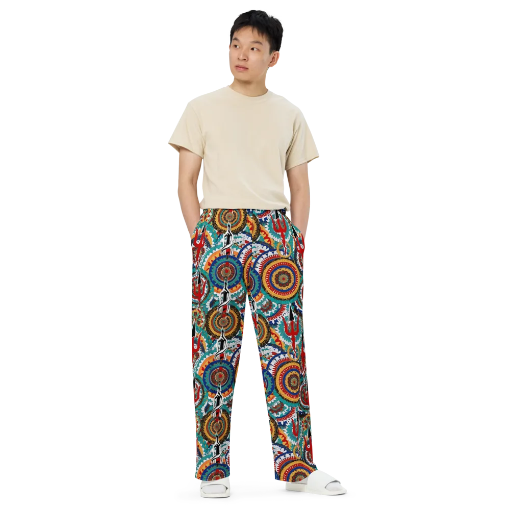 Trident Mandala on Wide-Leg Pants — Front