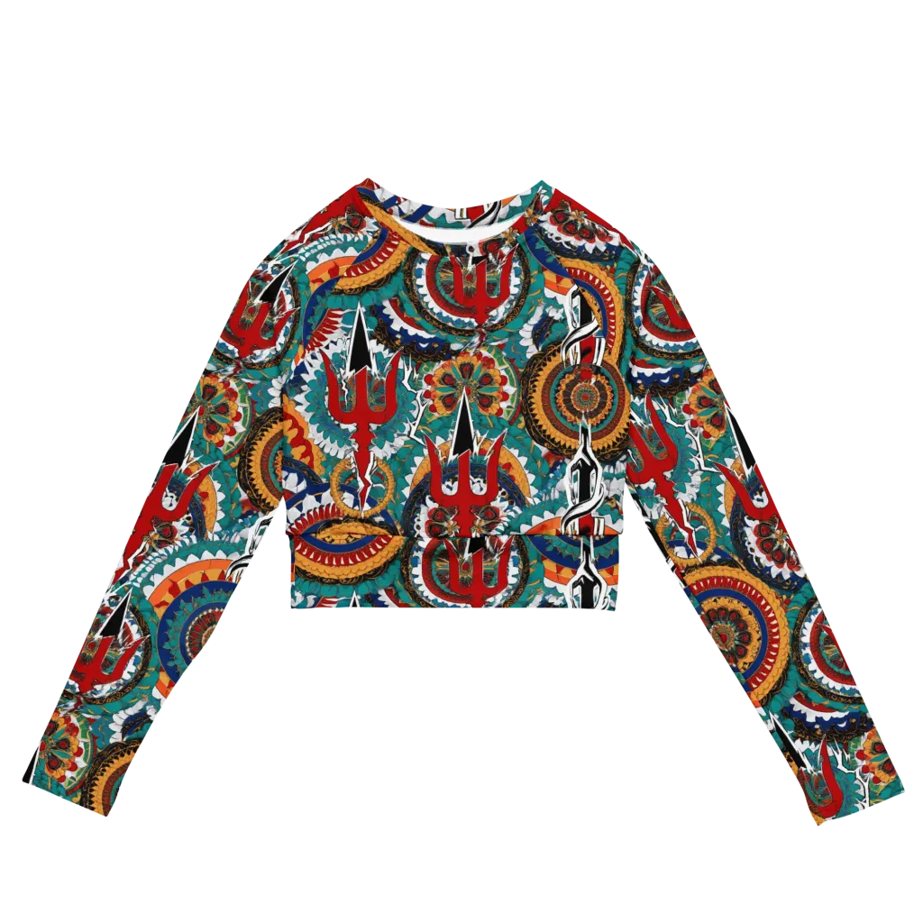 Trident Mandala on Long Sleeve Crop Top — Front