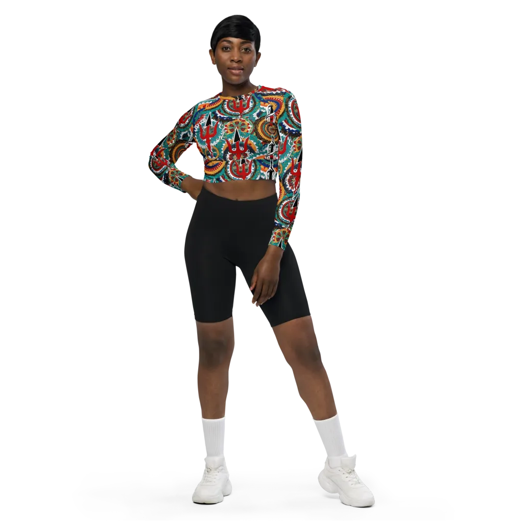 Trident Mandala on Long Sleeve Crop Top — Front