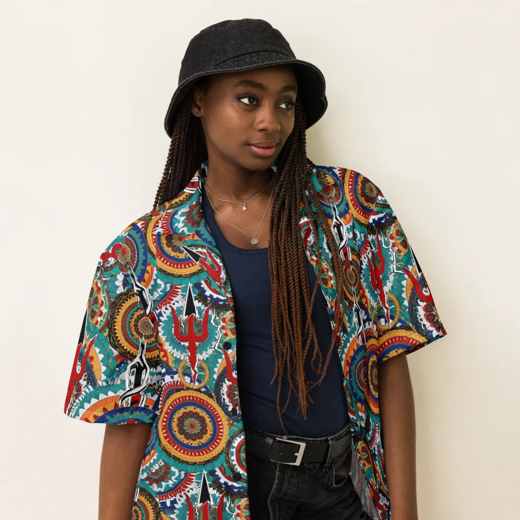 Trident Mandala on Button Shirt — Right Front