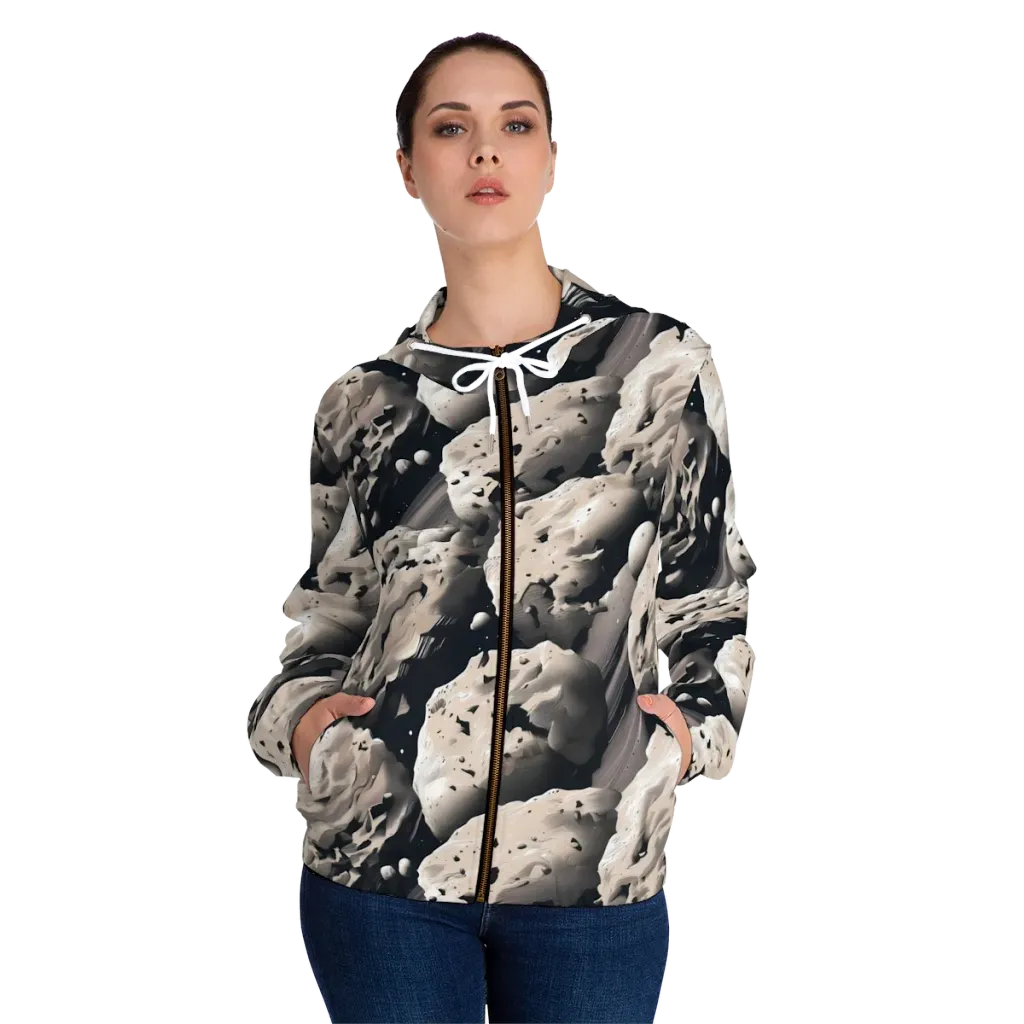 Moonfall Terrain on Women's Full-Zip Hoodie — Front On Person