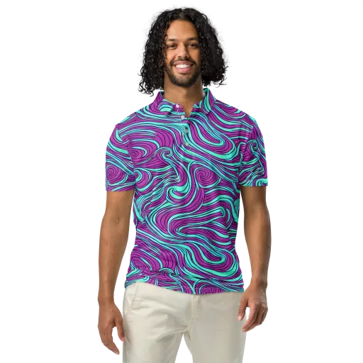 Neon Tidal on a Men's Slim Fit Polo Shirt