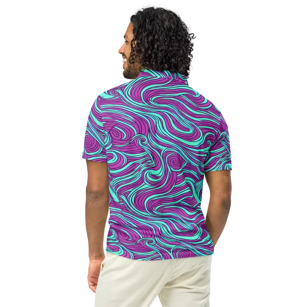 Neon Tidal on Men's Slim Fit Polo Shirt — Back