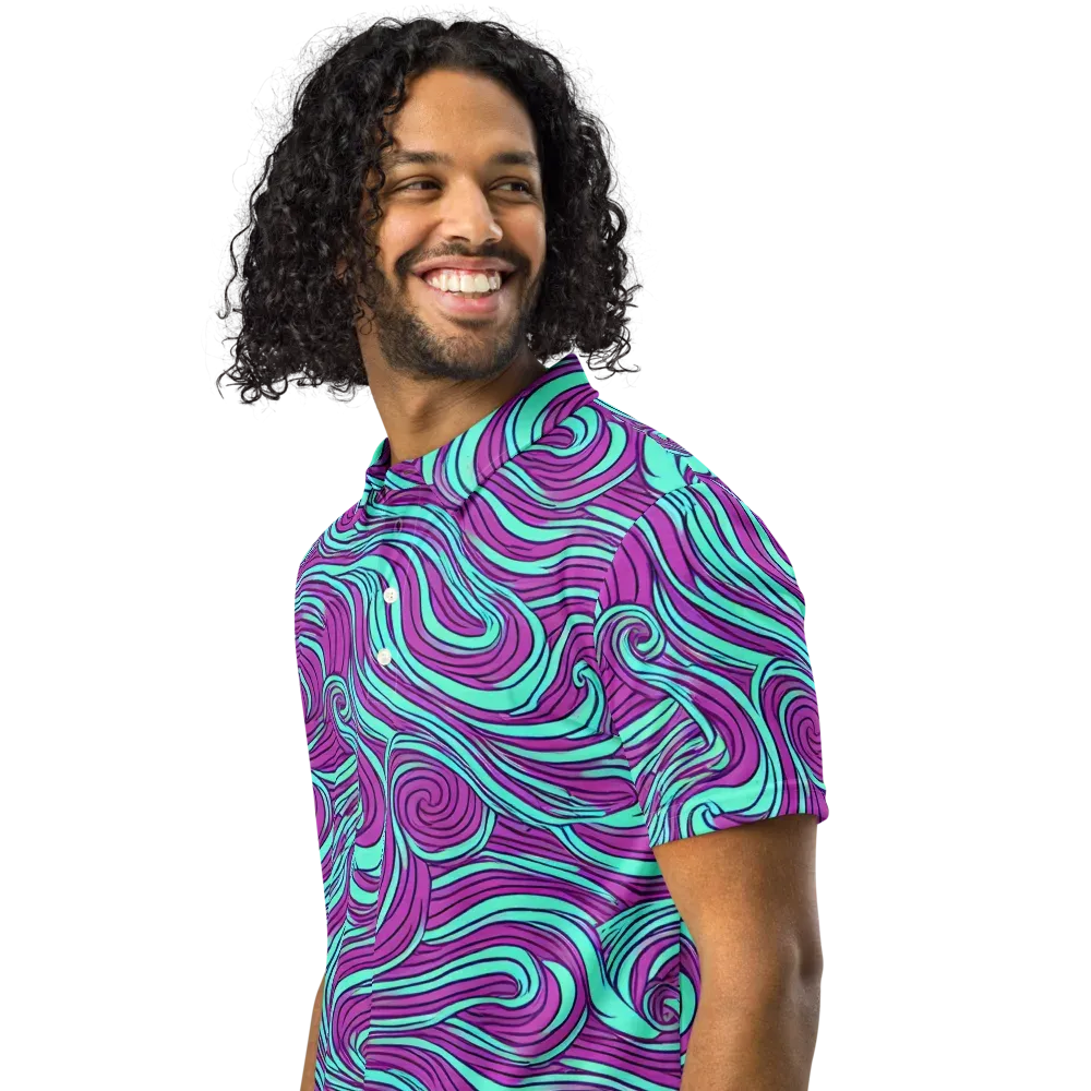 Neon Tidal on Men's Slim Fit Polo Shirt — Left Front