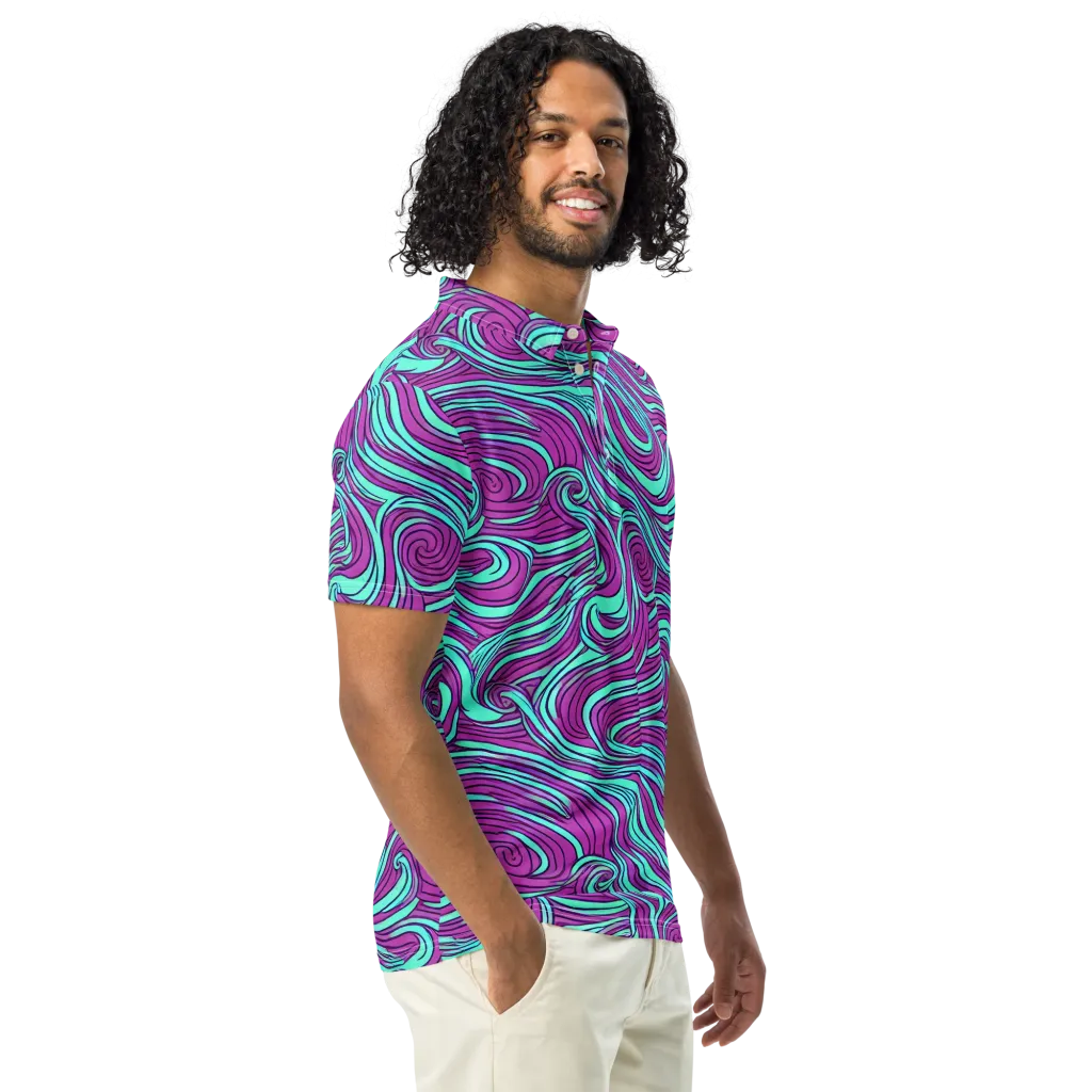Neon Tidal on Men's Slim Fit Polo Shirt — Right Front