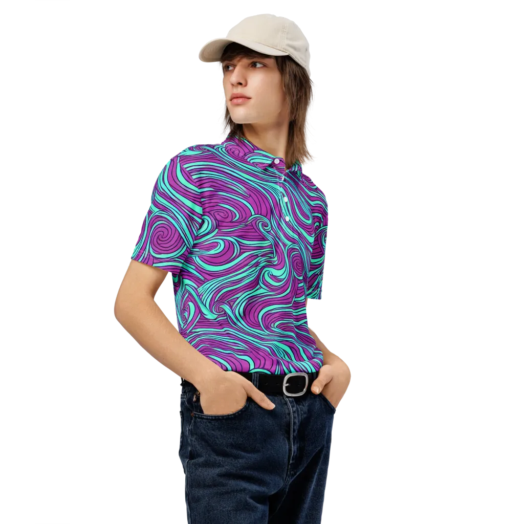Neon Tidal on Men's Slim Fit Polo Shirt — Right Front