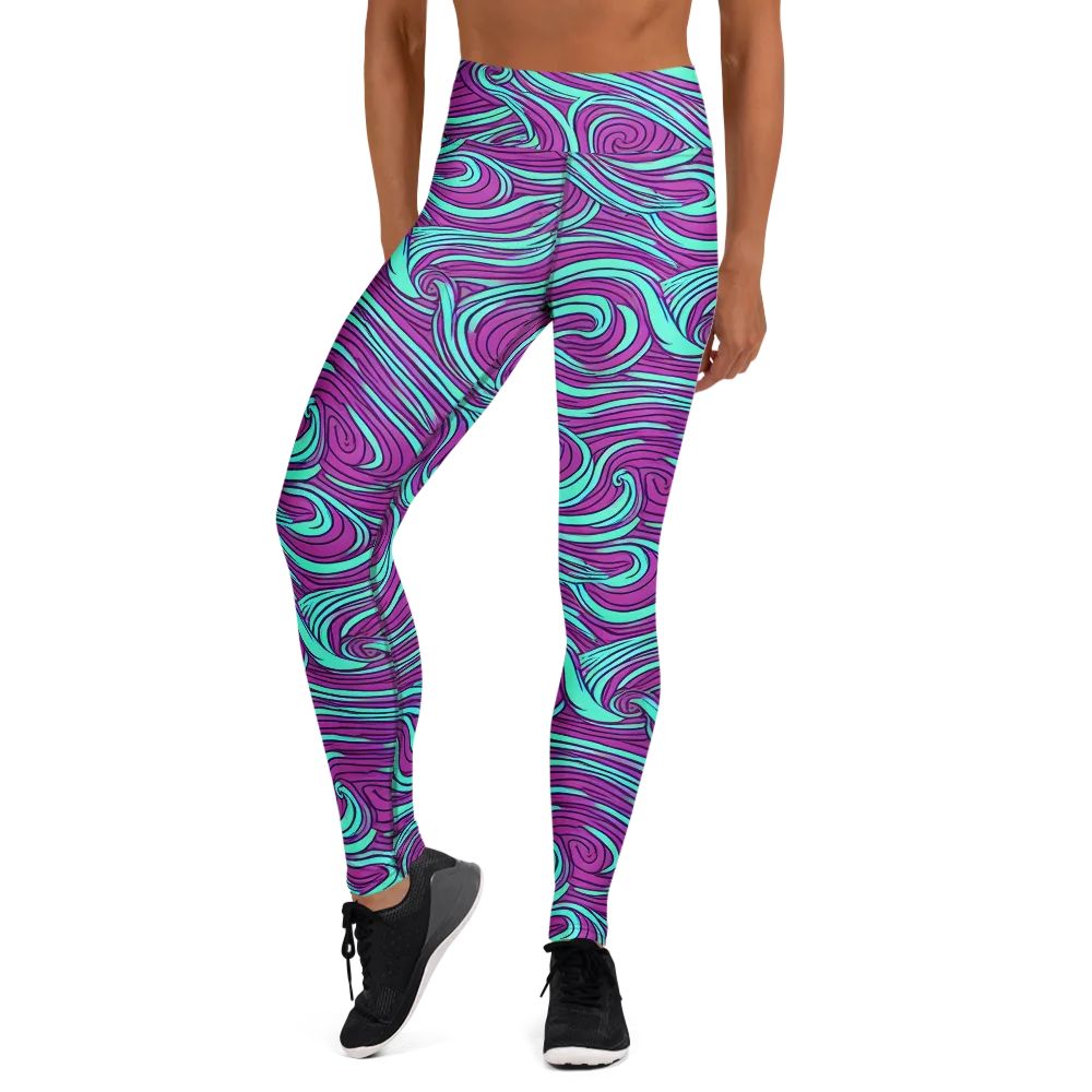 Neon Tidal on Yoga Leggings — Front