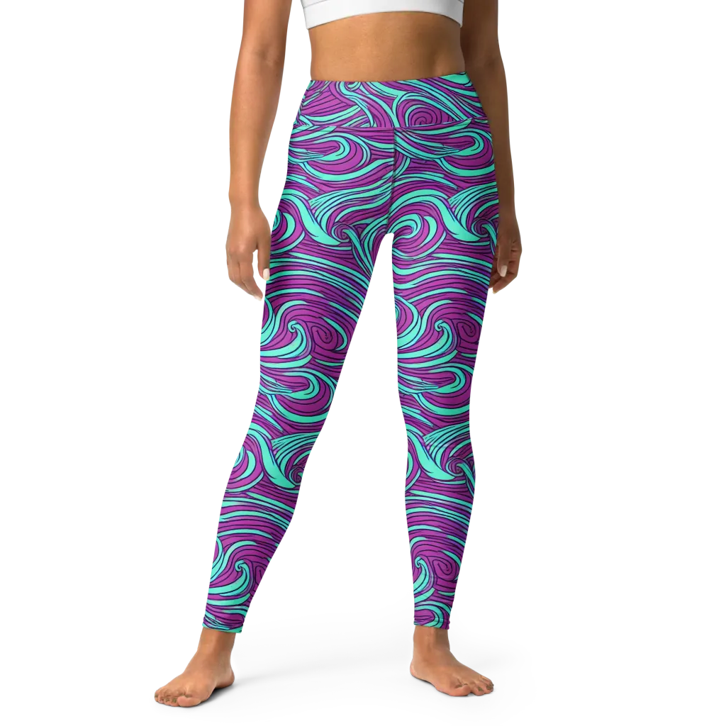 Neon Tidal on Yoga Leggings — Front