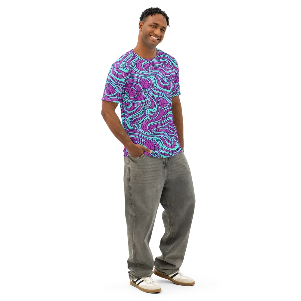 Neon Tidal on Men's Cotton Crew Neck T-Shirt — Right Front