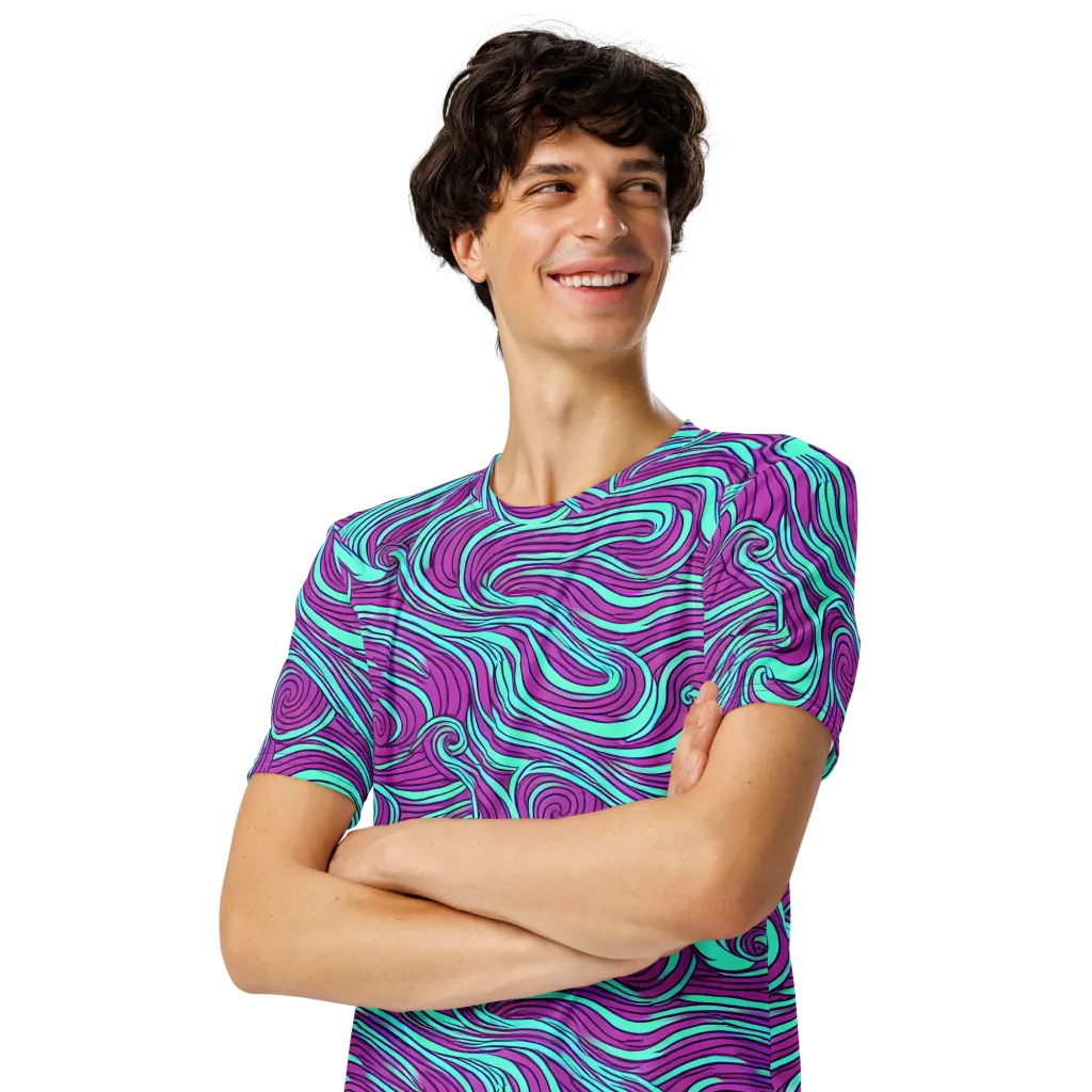 Neon Tidal on Men's Crew Neck T-Shirt — Left Front