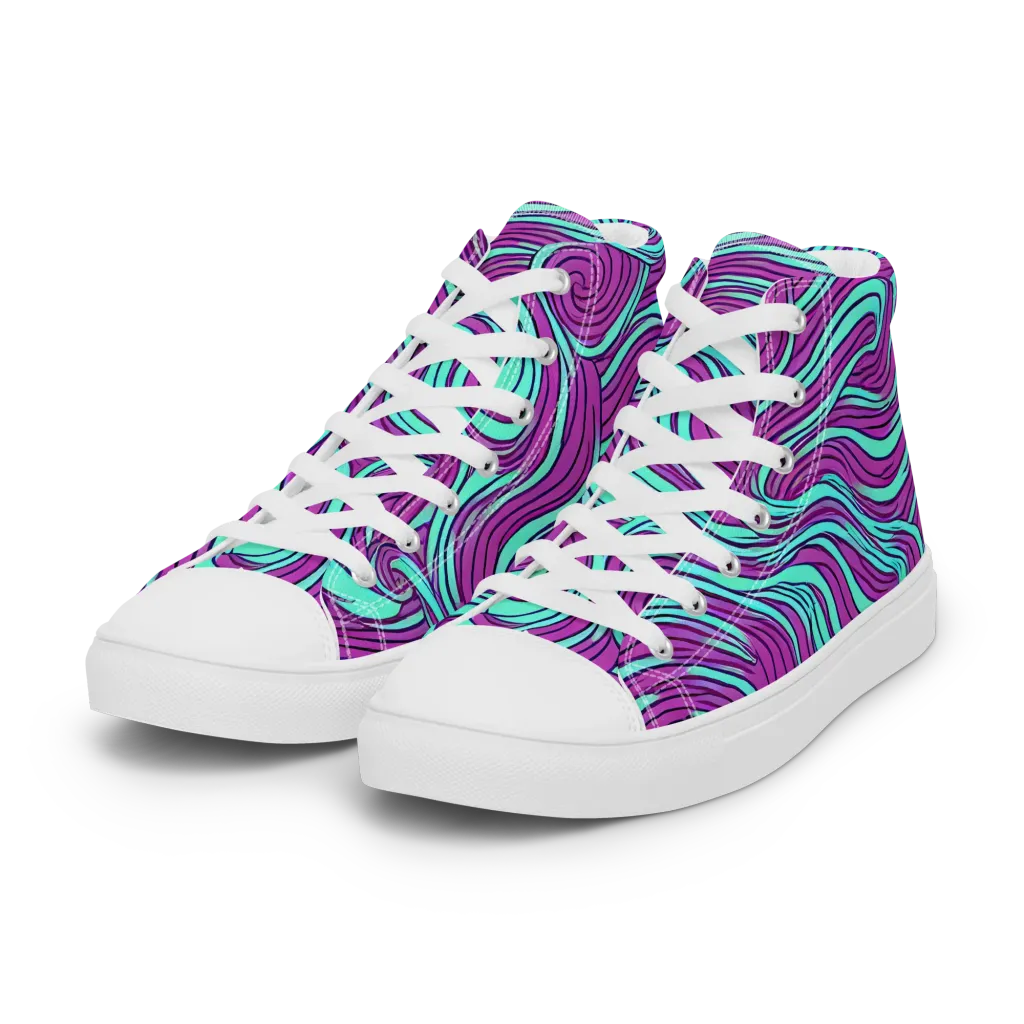 Neon Tidal on Women's High Top Canvas Shoes — Left Front