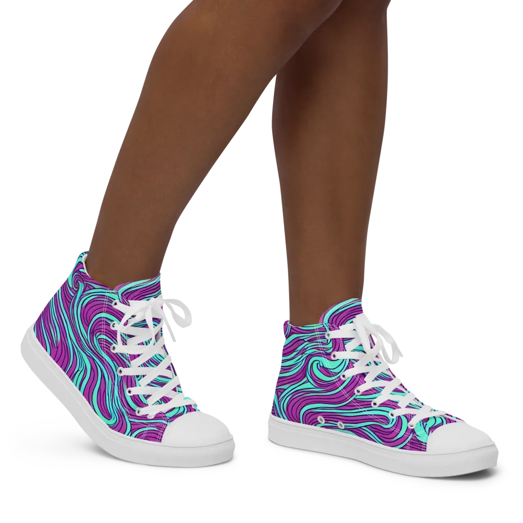Neon Tidal on Women's High Top Canvas Shoes — Right