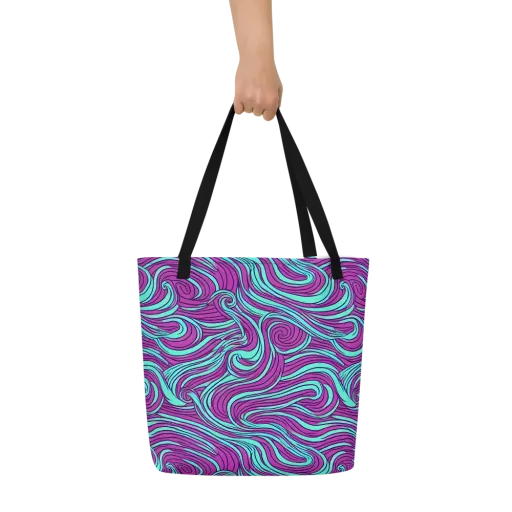 Neon Tidal on a Large Tote Bag W/ Pocket