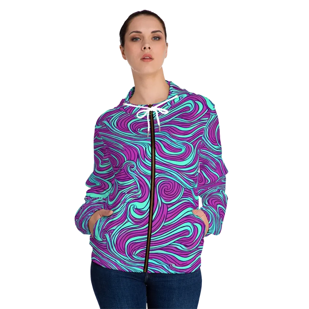 Neon Tidal on Women's Full-Zip Hoodie — Front On Person