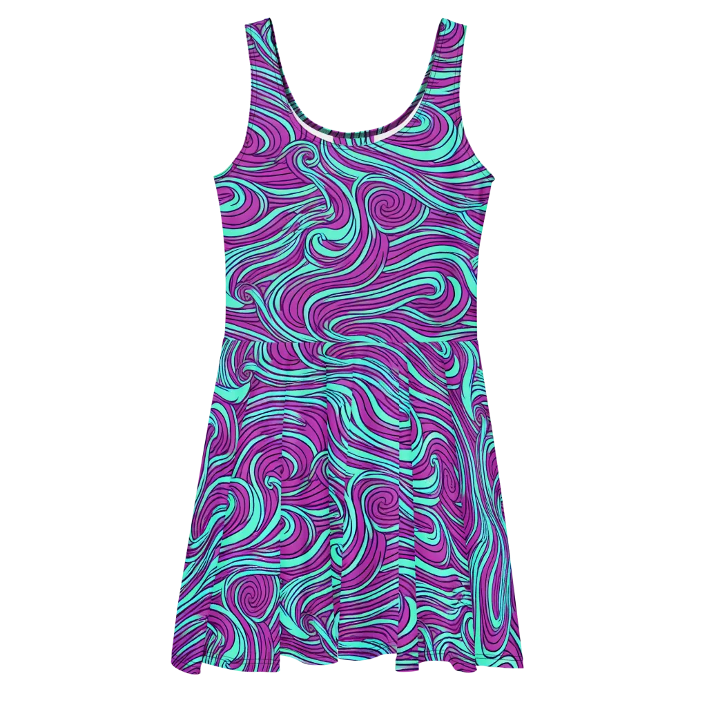 Neon Tidal on Skater Dress — Front