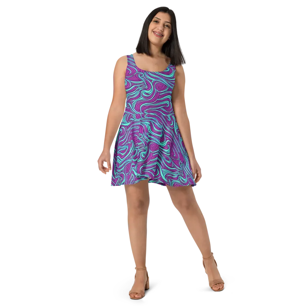 Neon Tidal on Skater Dress — Front
