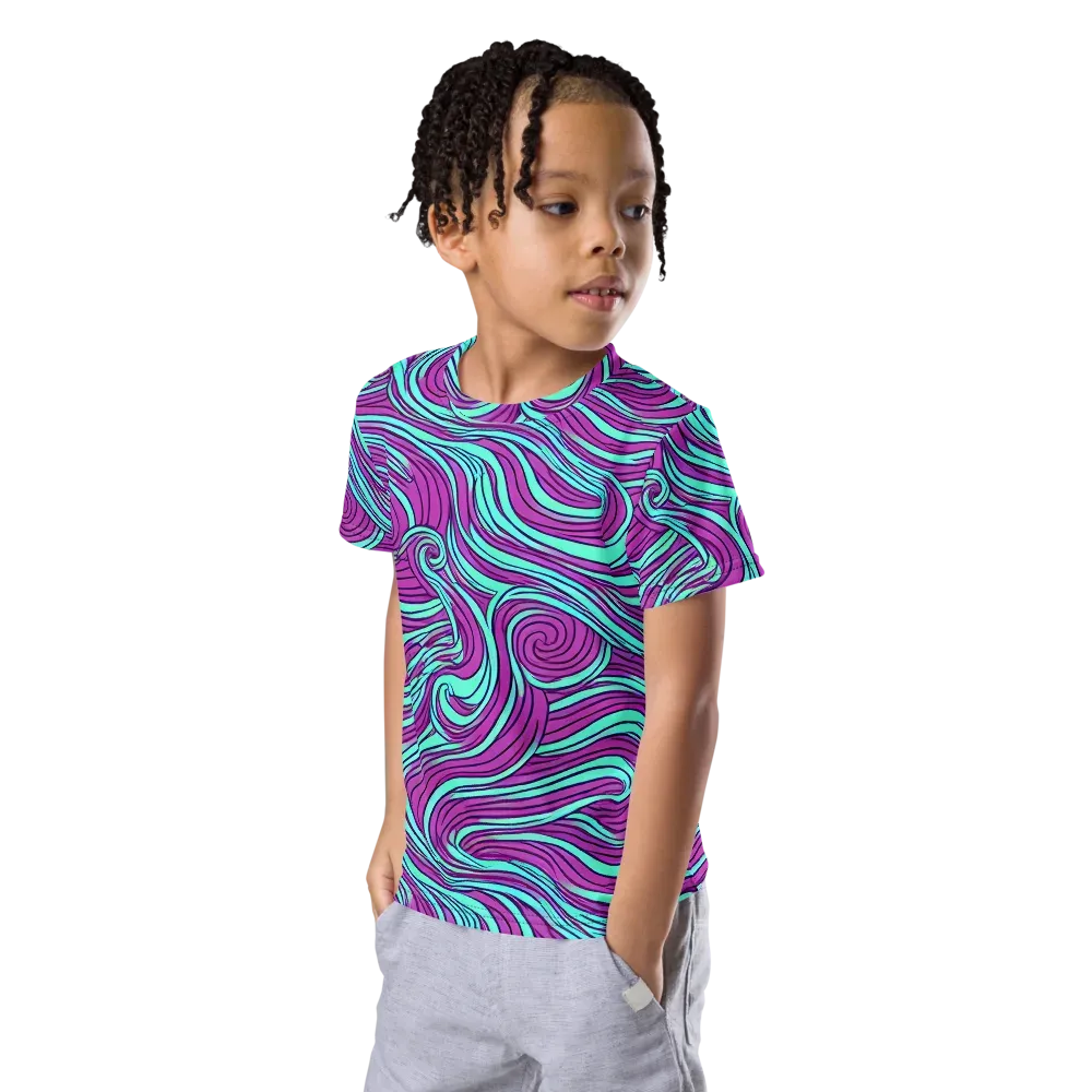 Neon Tidal on Kids Crew Neck T-Shirt — Left Front