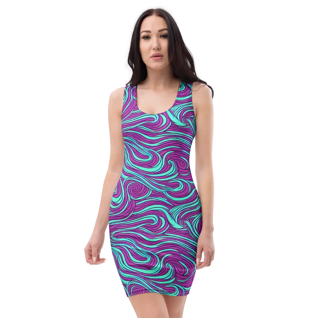 Neon Tidal on Bodycon Dress — Front