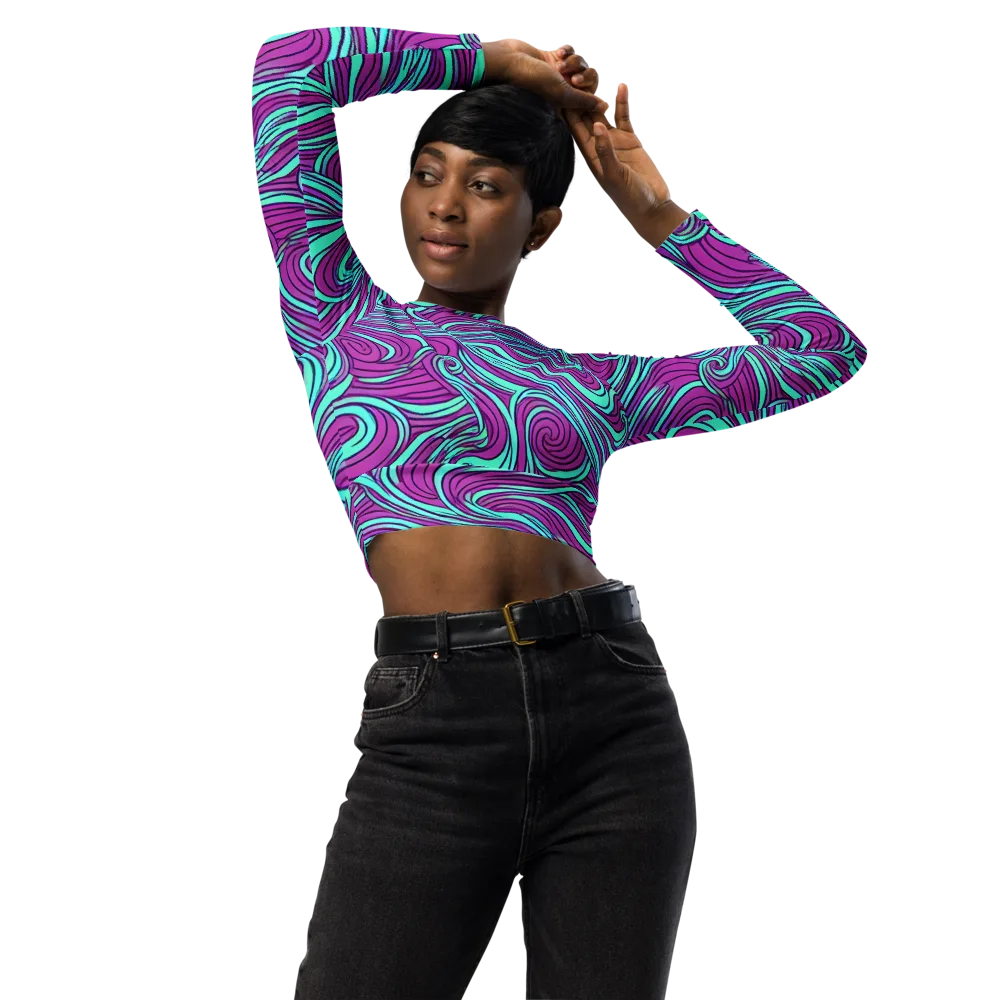 Neon Tidal on Long Sleeve Crop Top — Front