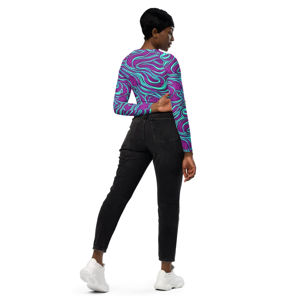Neon Tidal on Long Sleeve Crop Top — Right Back