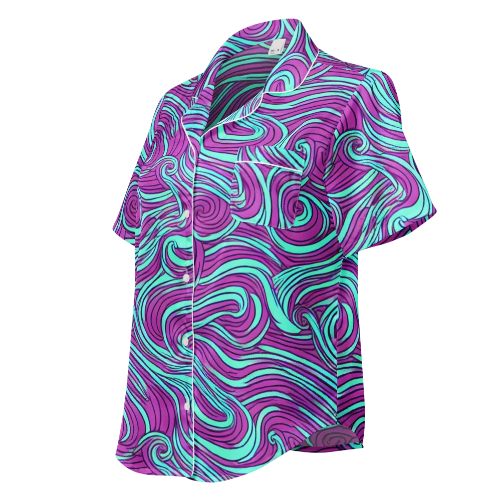 Neon Tidal on Women's Short Sleeve Pajama Top — Left Front